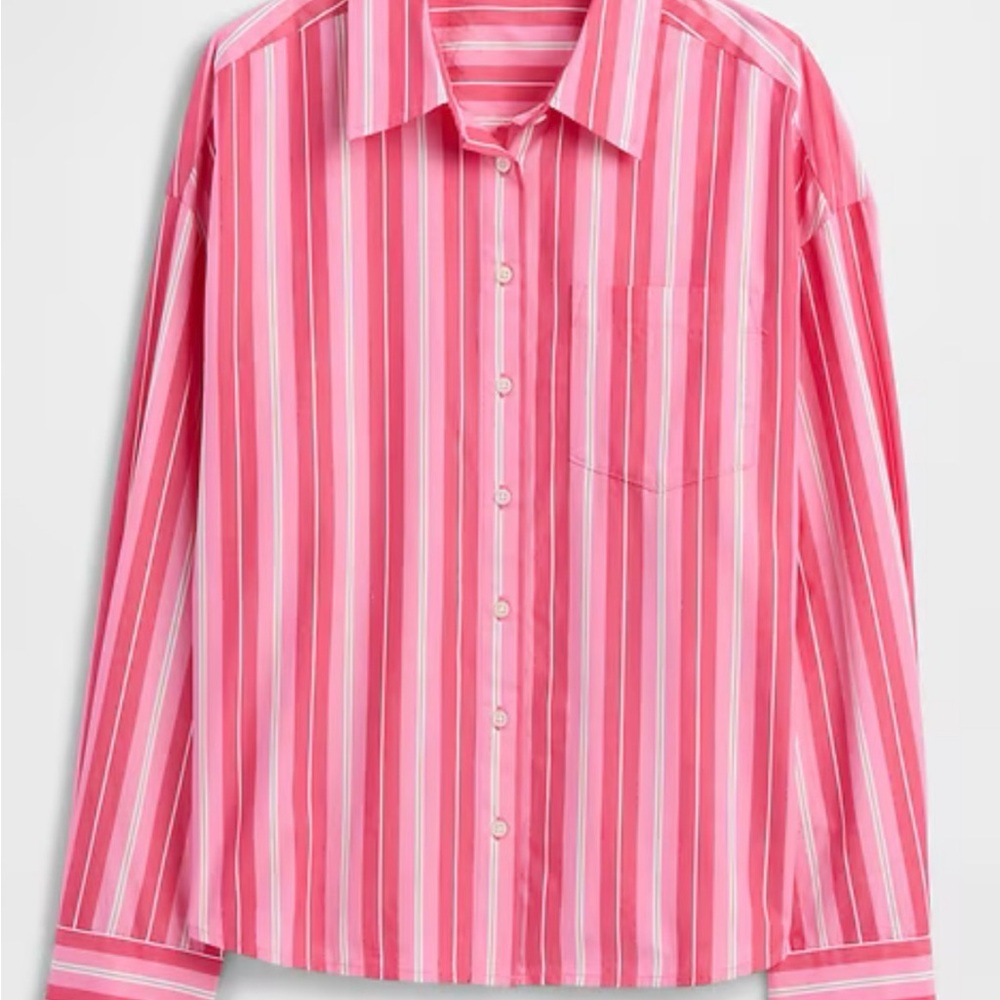 Pink Striped Button-Up Shirt (Poplin)